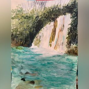 Original watercolor painting waterfalls Chiapas Mexico